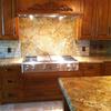 Golden Crystal Kitchen Countertops with Full Backsplash at Cooktop Area